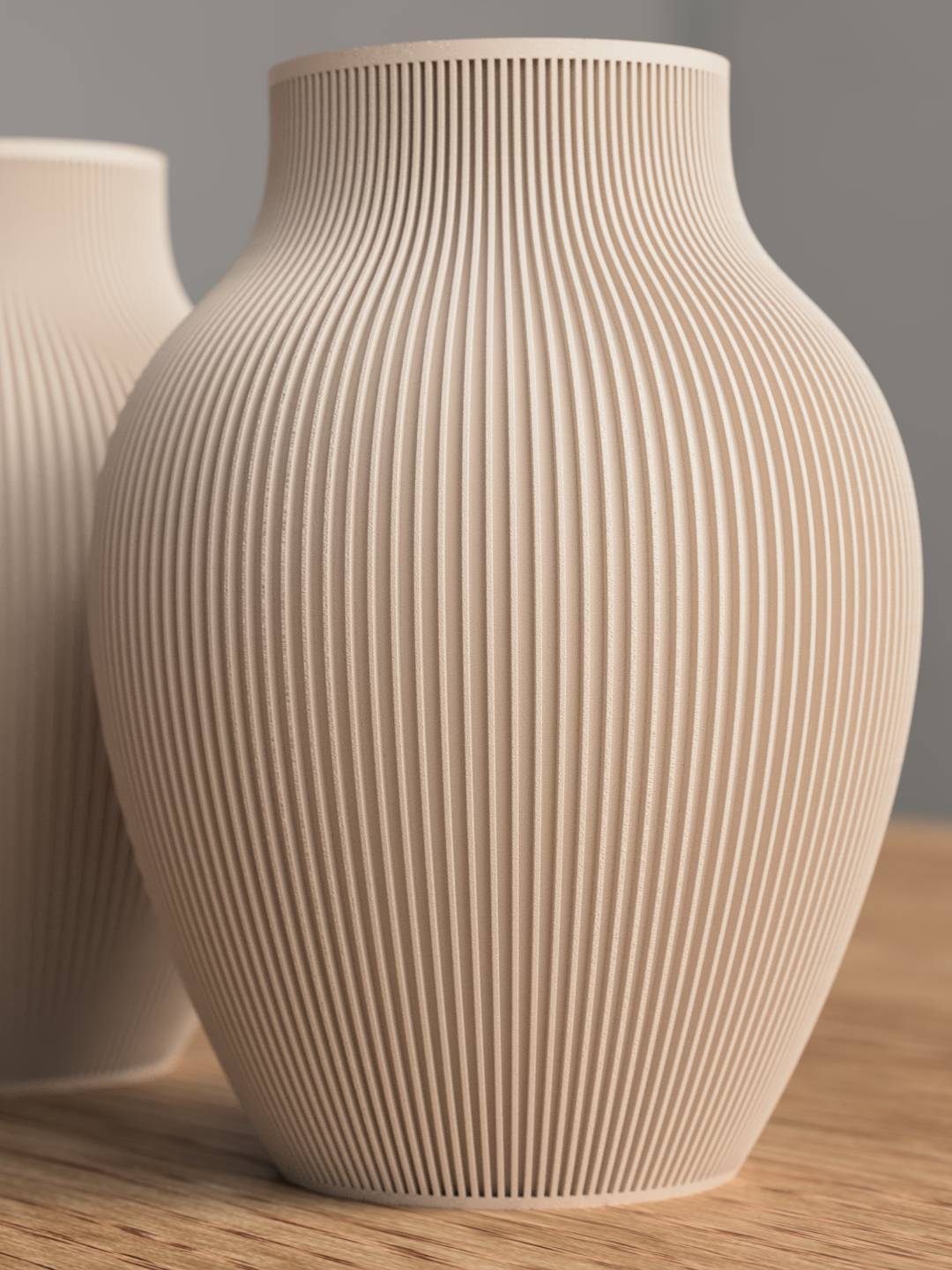 Elegant Rounded Vase – Fine Vertical Ribbed Texture, Soft Neutral Tone