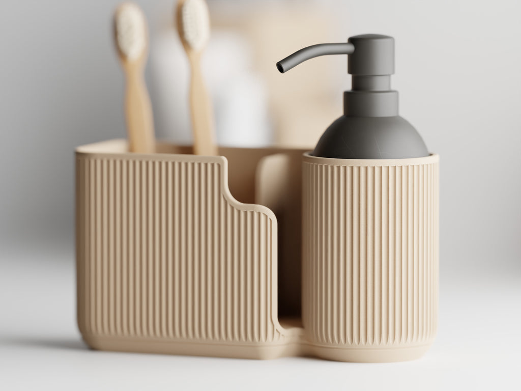 3D Printed 2-in-1 Bathroom Organiser – Ribbed Vertical Groove Design