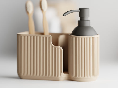 3D Printed 2-in-1 Bathroom Organiser – Ribbed Vertical Groove Design