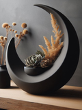 Modern 3D Printed Crescent Moon Planter – Matte Black Freestanding Design