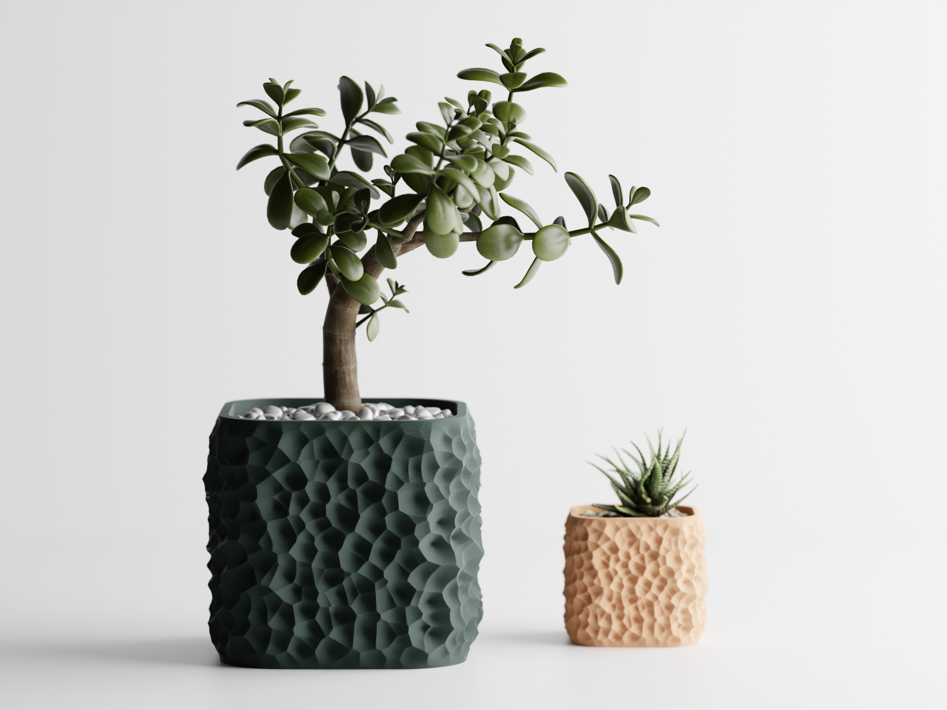 3D Printed Faceted Planter – Hammered Rock Texture Design