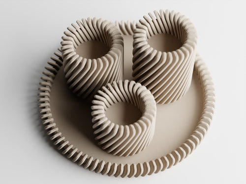 3D Printed Twisted Rib Tealight Holder Set – Spiral Texture with Matching Tray