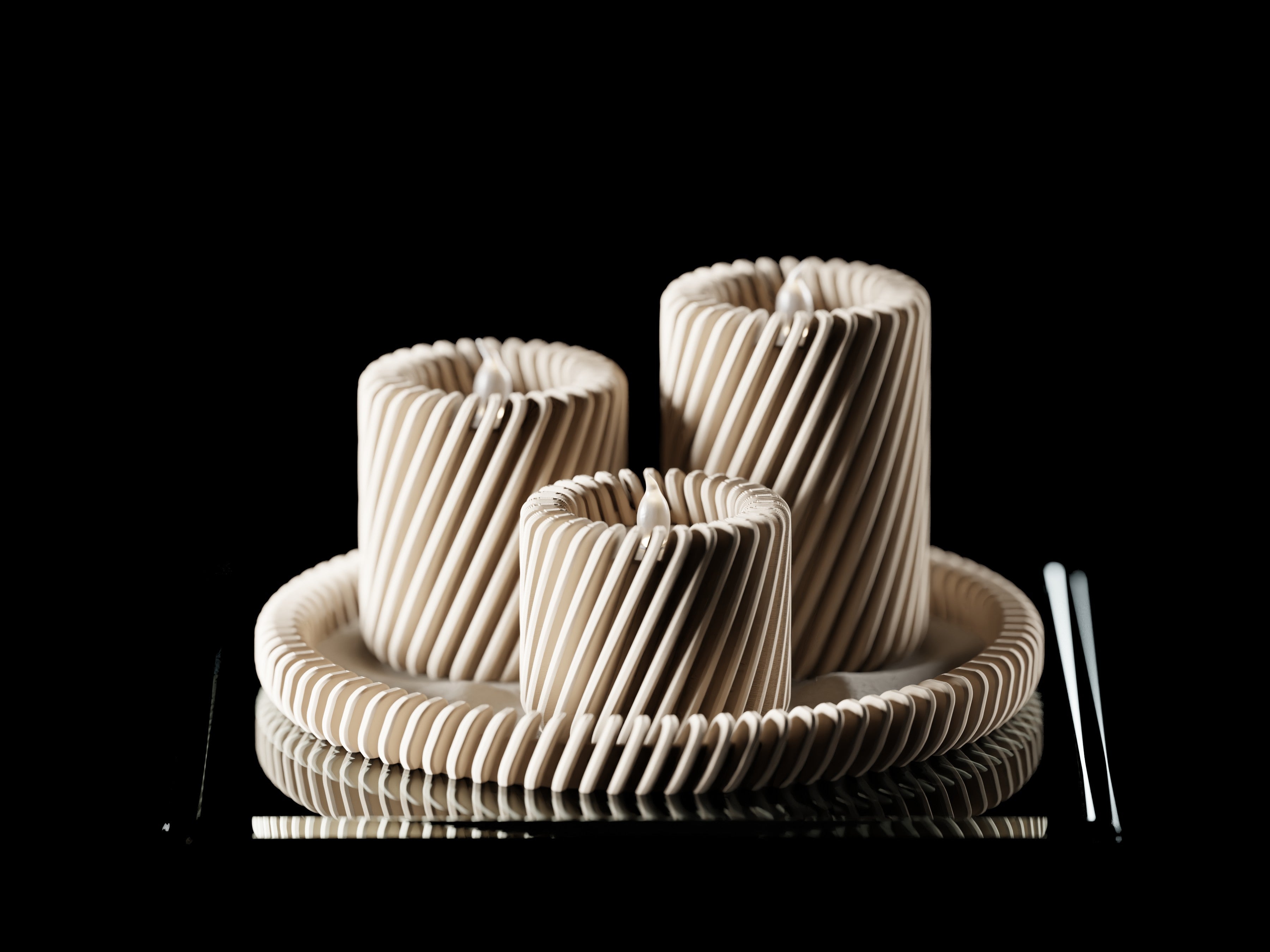 3D Printed Twisted Rib Tealight Holder Set – Spiral Texture with Matching Tray