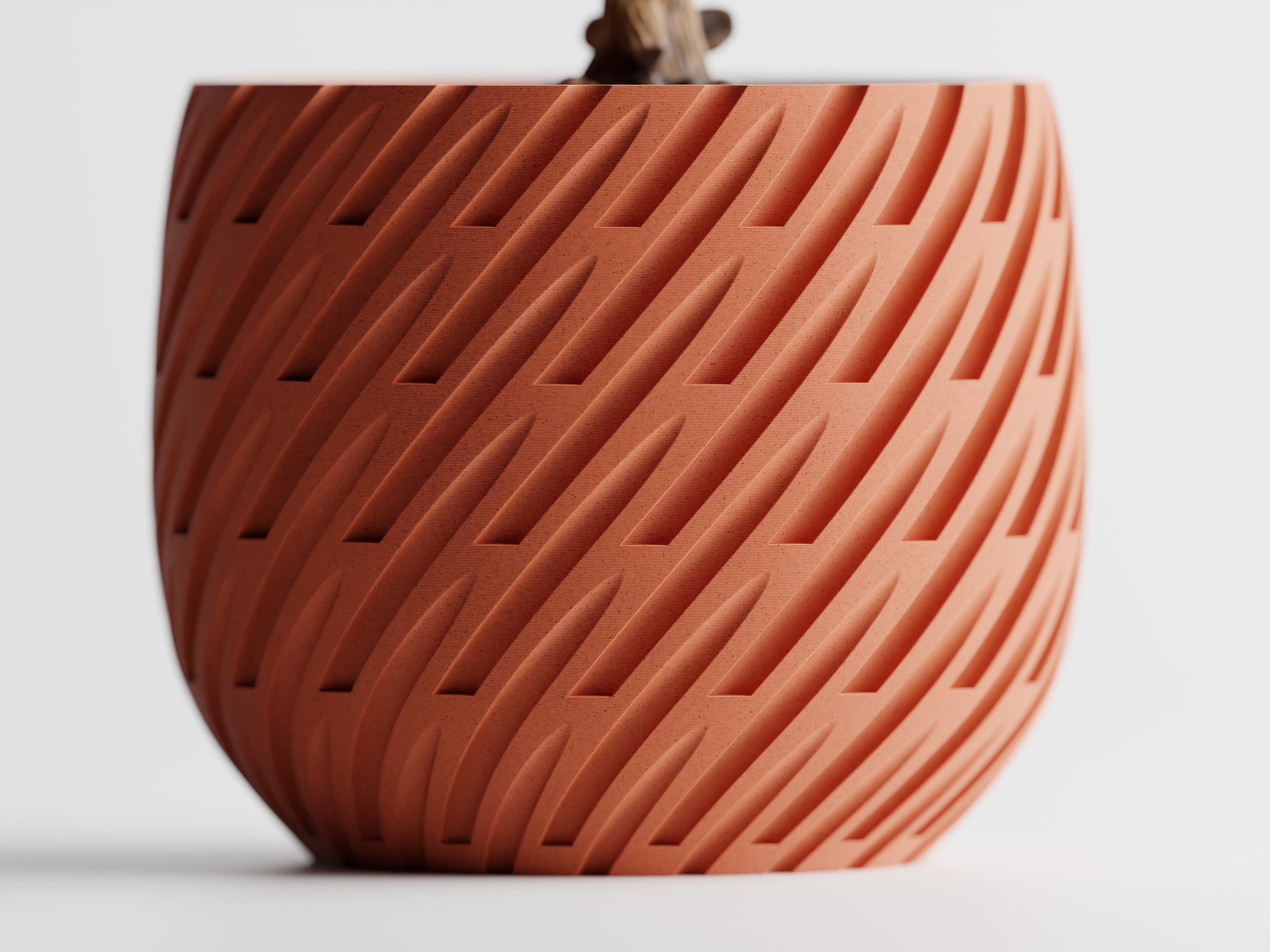 Modern Curved Plant Pot – Angled Slash / Diagonal Line Pattern