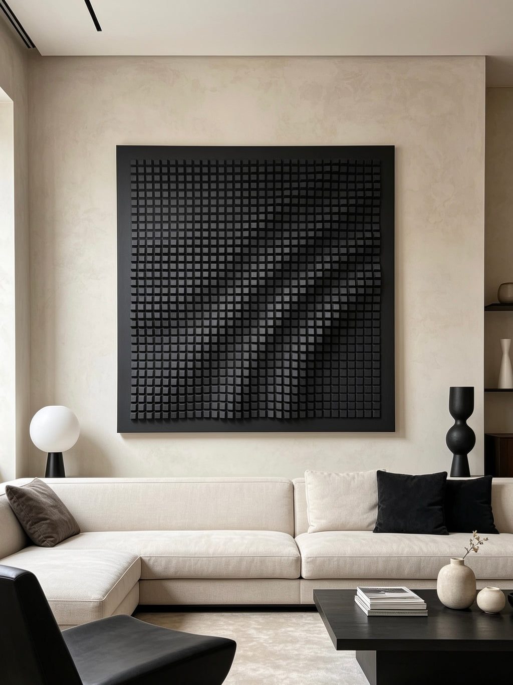 3D Pixel Wave Textured Wall Art | Modern Geometric Wooden Sculpture